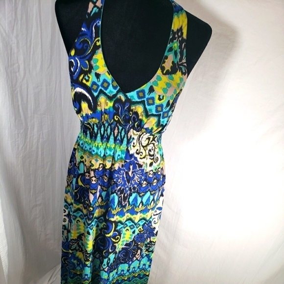 Bisou Bisou Multicolored Back Out Maxi Dress Sz 8 - Picture 1 of 9